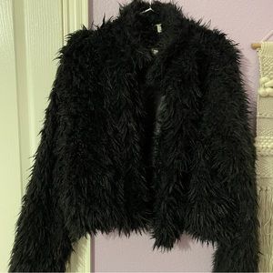 NWT Black fuzzy coat